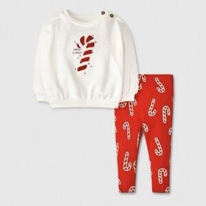 CAT & JACK GIRLS CANDY CANE 2 PC SET SIZE 18 MONTH (NEW WITH TAGS)